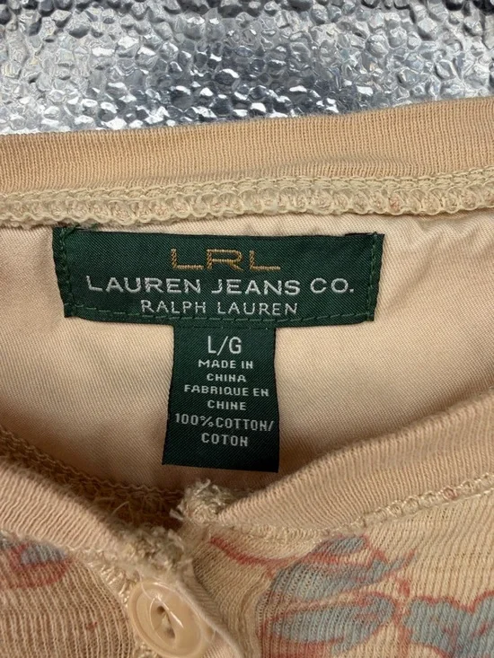 Lauren Ralph Lauren Cream Floral Henley Tee with Pink & Blue Accents - Picture 2 of 7